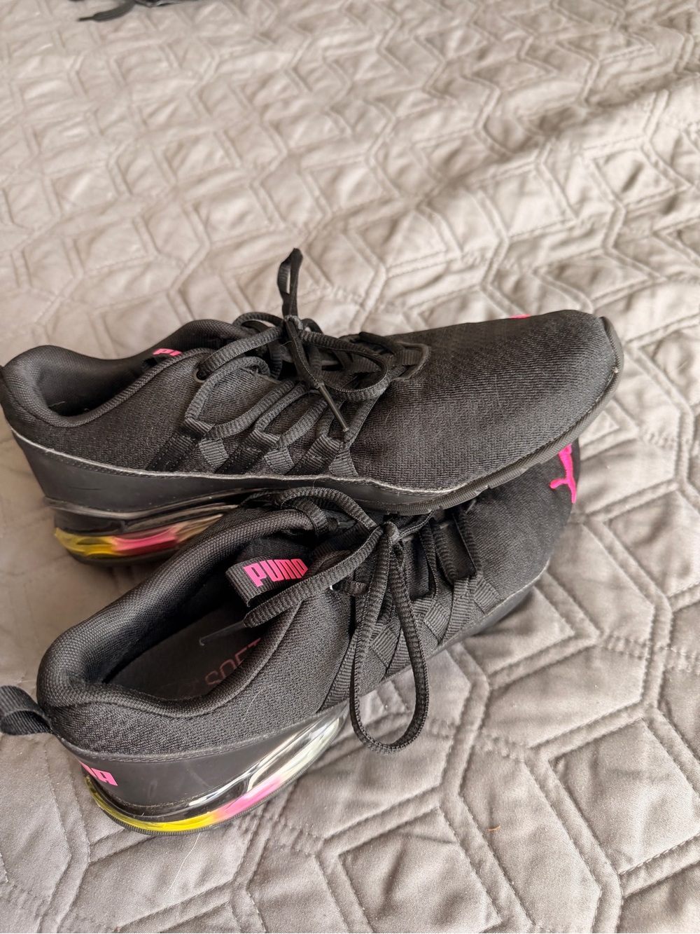 Puma Women's Black Athletic Sneakers with Pink and Yellow Accents